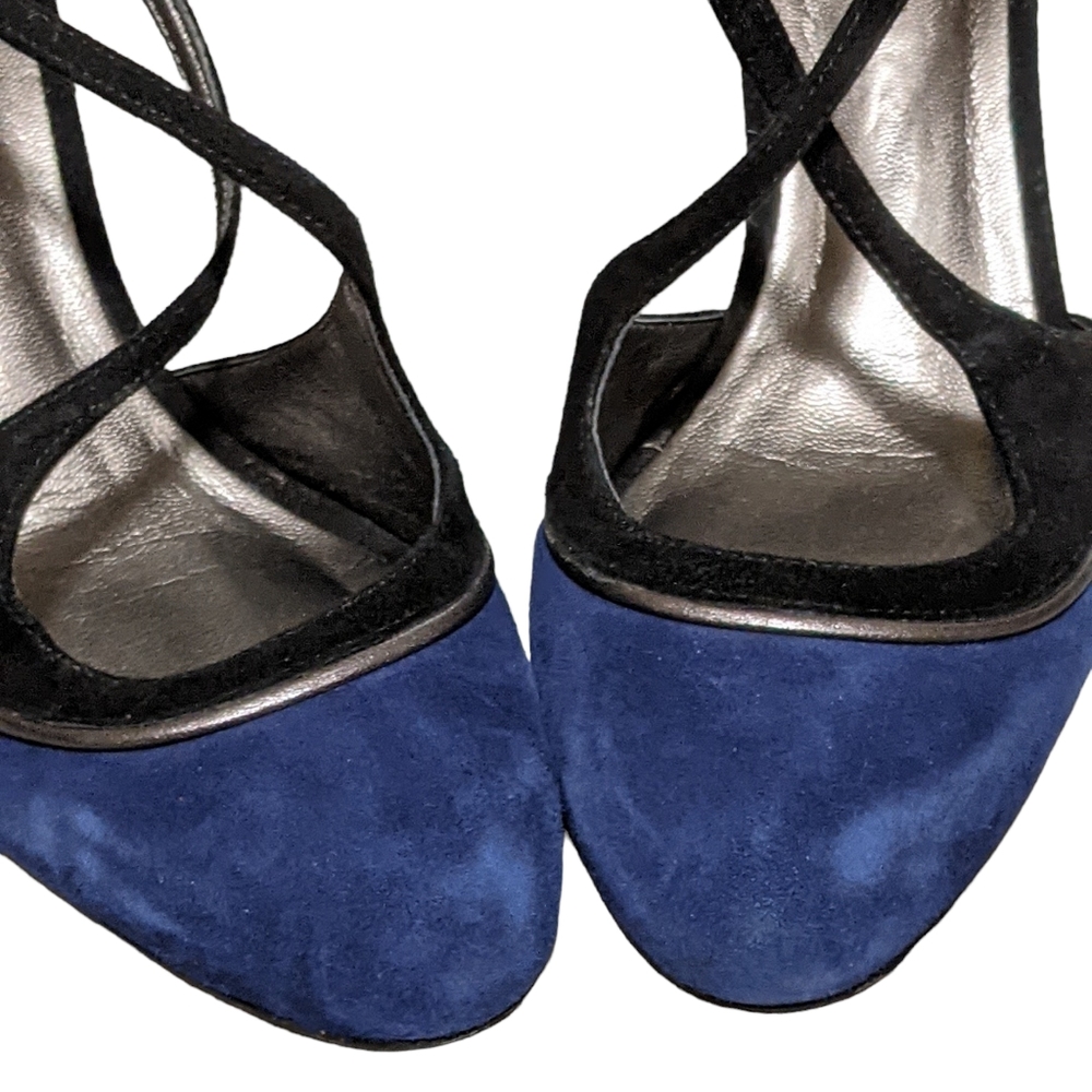 Talbots criss cross strappy 2 color heels pumps blue black size 7.5B - Picture 7 of 11